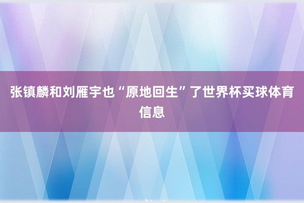 张镇麟和刘雁宇也“原地回生”了世界杯买球体育信息